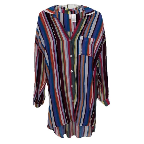 Anne Cole Stripe Button Up Shirt Dress Beach Coverup Multicolor XS/S New - Picture 1 of 12